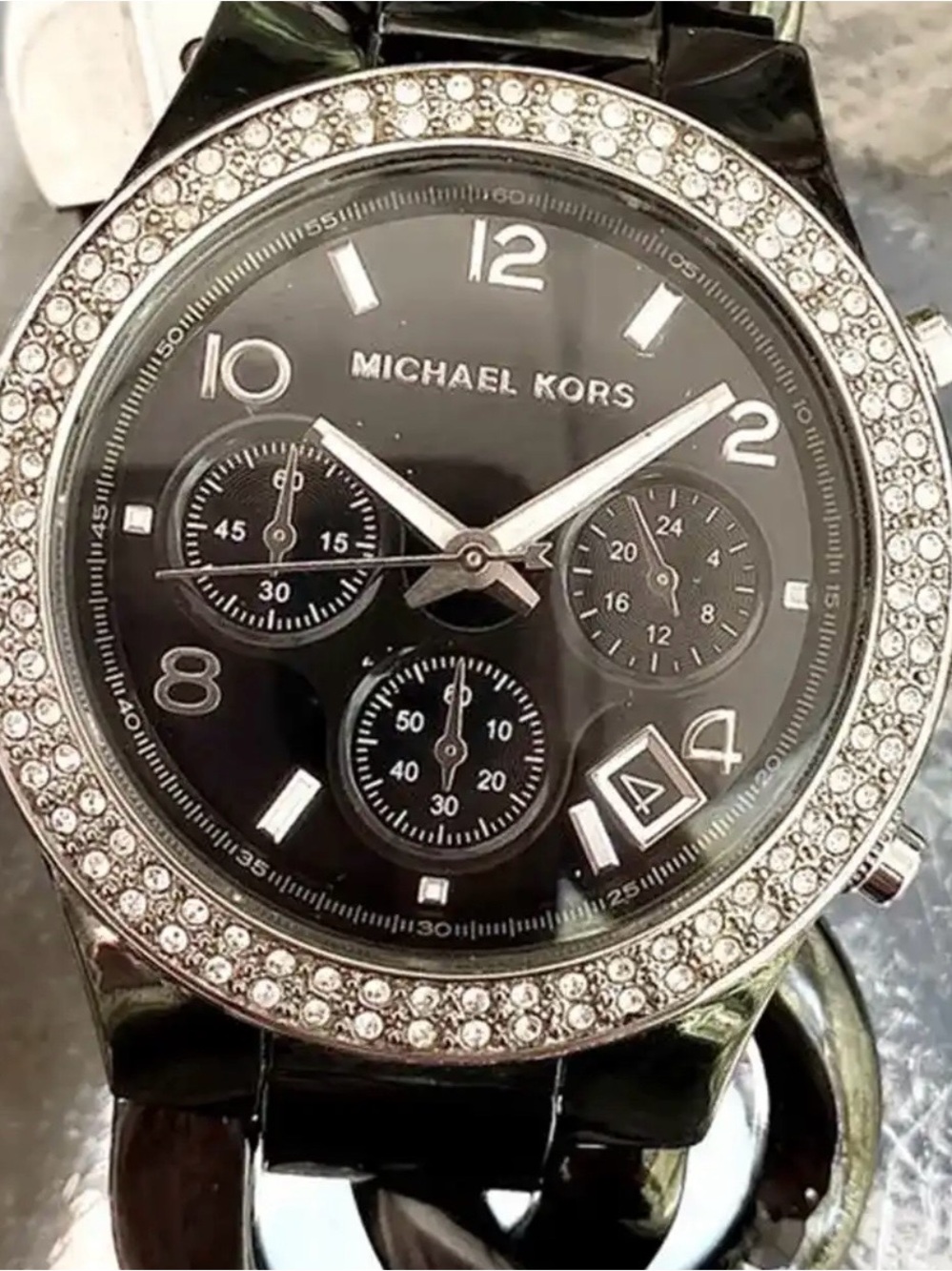 Michael Kors Black Crystal Bezel Women's Chronograph Watch